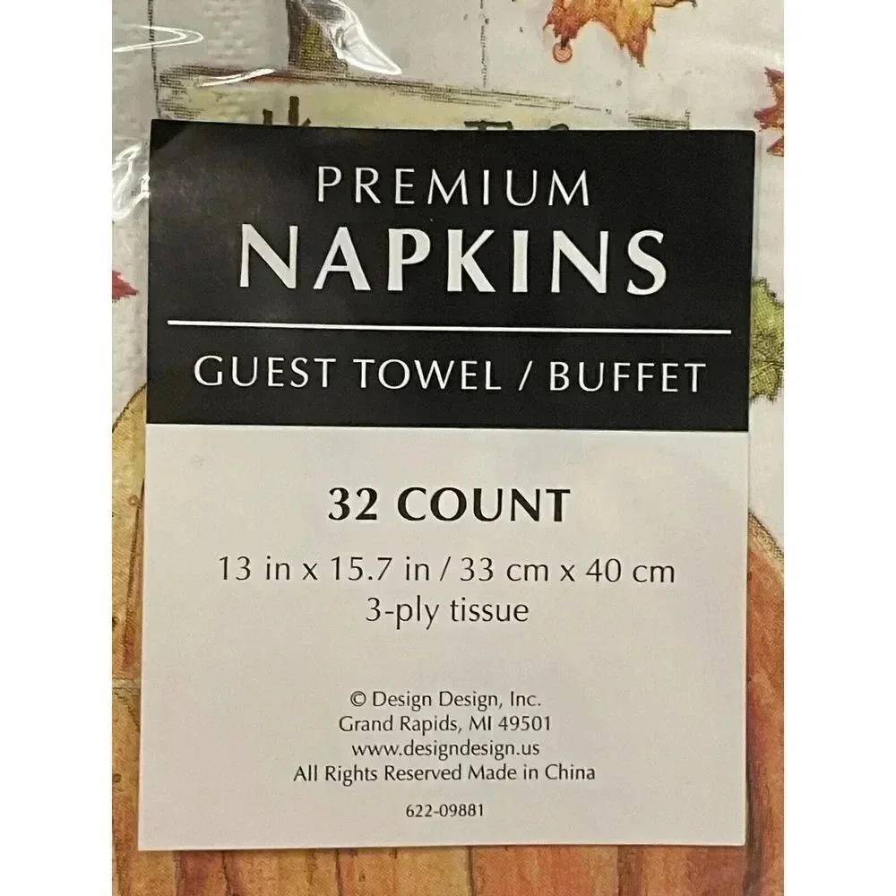 Patricia Pinto Design 3 Ply Paper Guest Towel Napkins 32 Count 13”x15.7” Pumpkin